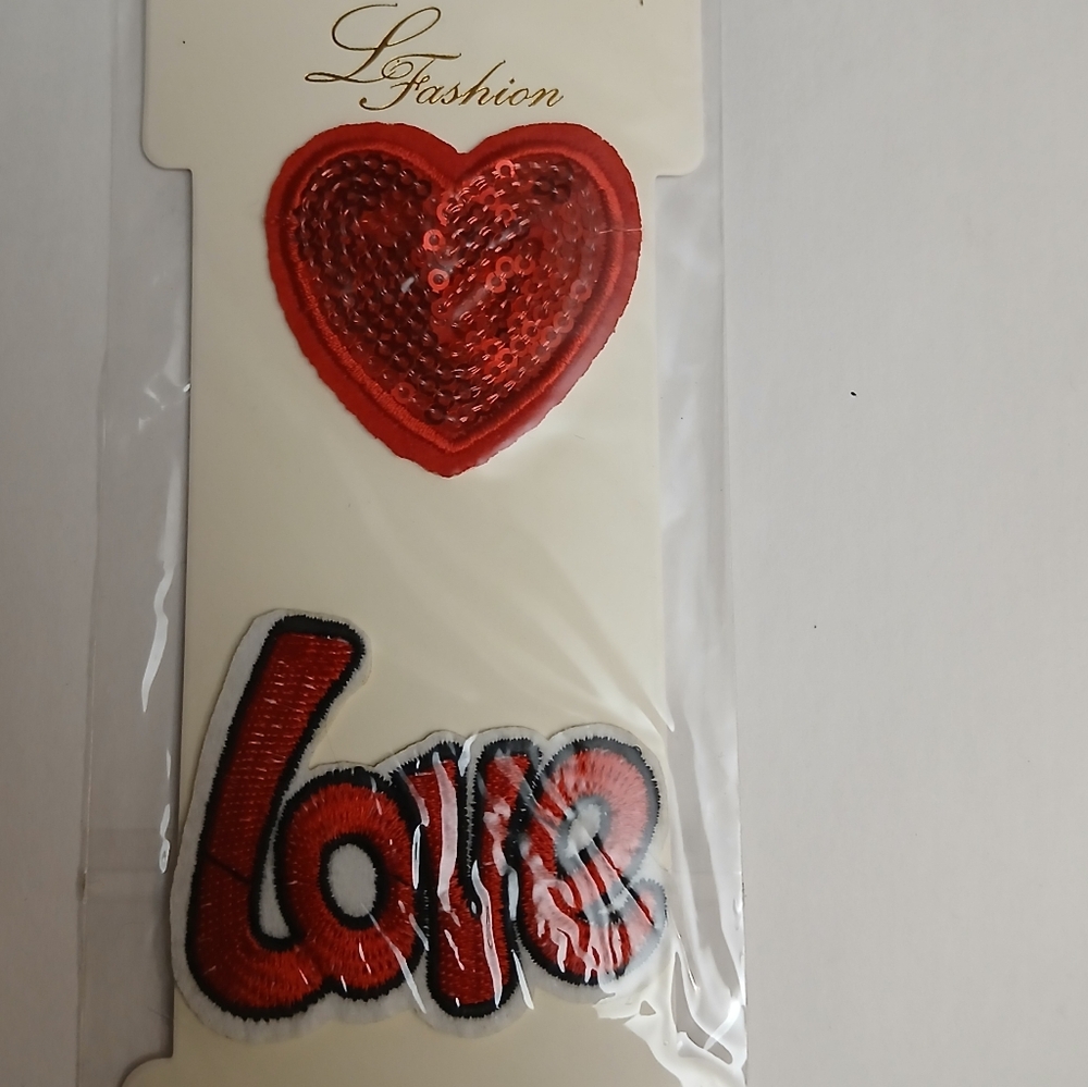 L Fashion Red Heart and Love Patch Set NWT